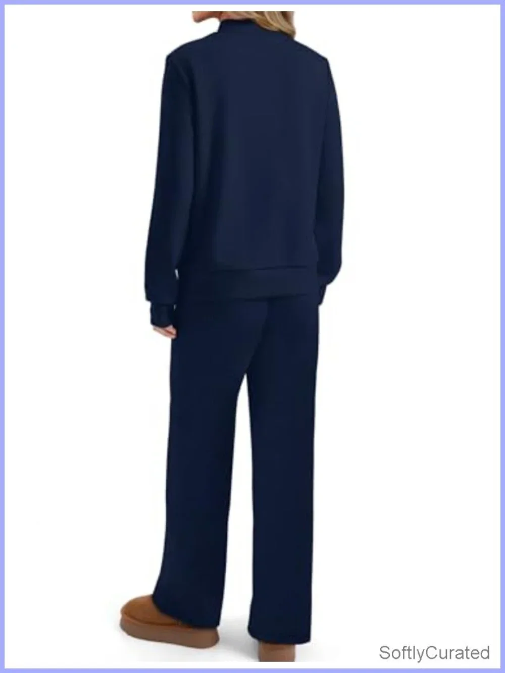 Mock Neck Matching Set Long Sleeve Top Wide Leg Pants Lounge Set
